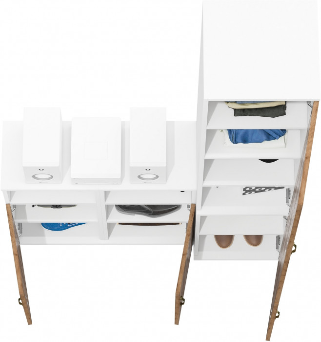 Лидер-8 Пенал МД 22Б + Тумба МД 3.19 + Тумба МД 3.19, белый шагрень/крафт золото