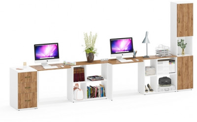 Лидер-8 Стол + Стол + Пенал + Тумба МД 3.16, белый шагрень/крафт золото