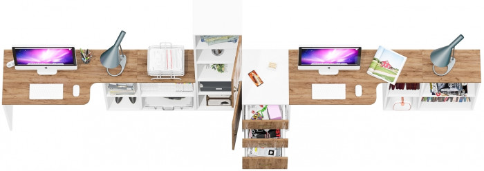 Лидер-8 Стол + Стол + Пенал + Тумба МД 3.16, белый шагрень/крафт золото