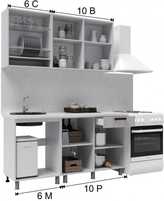 Кухонный гарнитур Танго 1,6м Белый/Дуб шале светлый