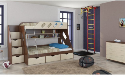 Детская двухъярусная кровать Дельта 20.01+23.02+25 (Кремовый, Белый)