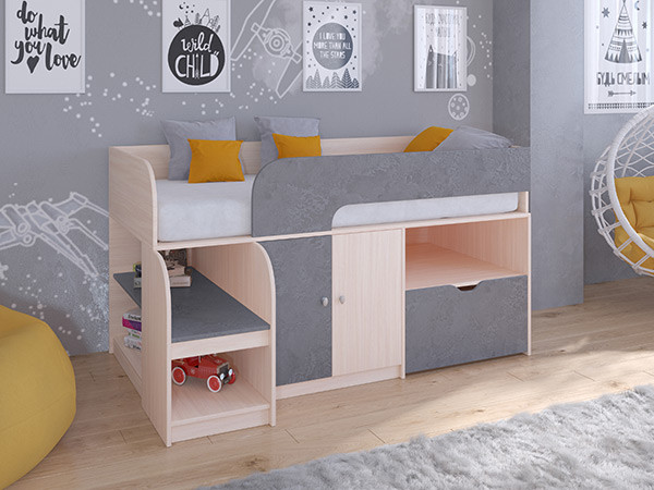 Кровать чердак Астра 9 V4 Дуб молочный/Железный Камень