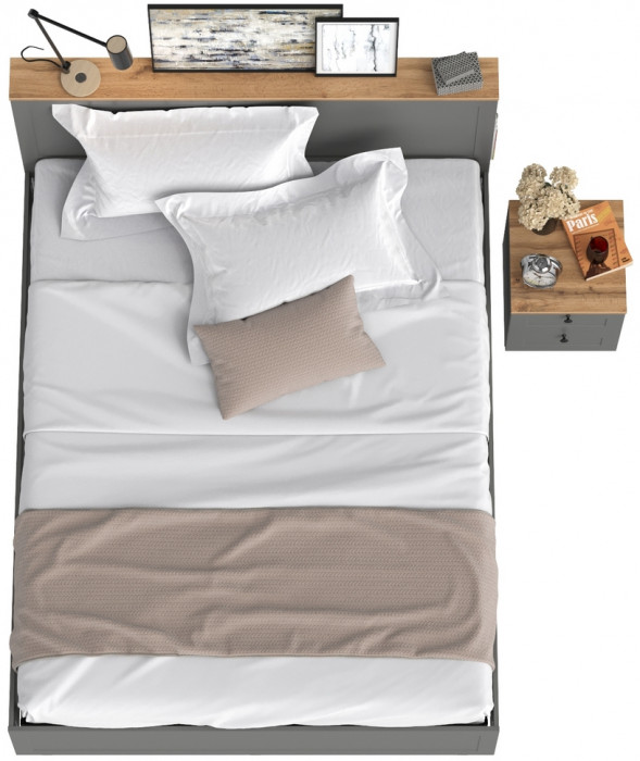 Остин 11.53 Кровать + ортопед + 16.152 Тумба прикроватная, серый графит/дуб крафт золотой