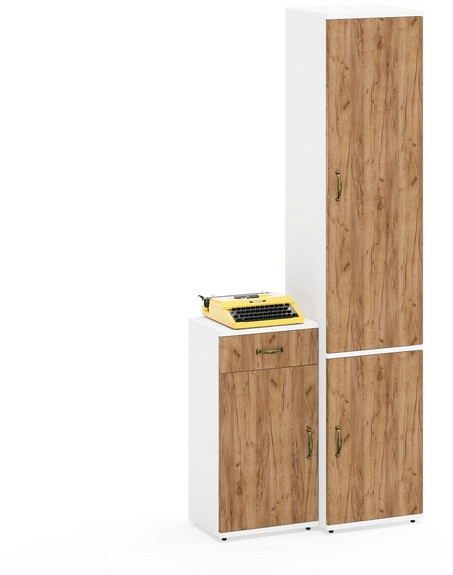 Лидер-8 Пенал МД 21Б + Тумба МД 3.15, цвет белый шагрень/крафт золото, ШхГхВ 80х37,5х190 см., универсальная сборка