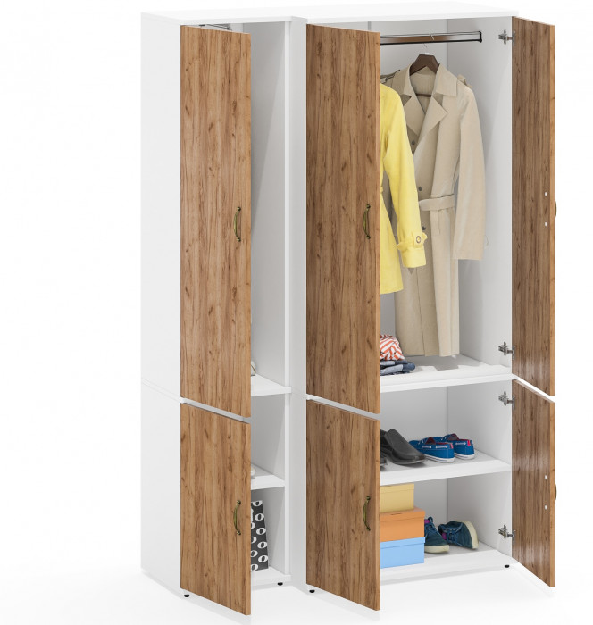 Лидер-8 Модуль Пенал МД 21Б + Шкаф МД 19Б, белый шагрень/крафт золото