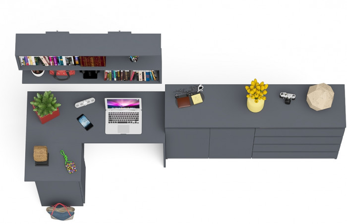 Мори компьютерный стол МС-16 левый + Комод МК1600.1 + Полка 1200, графит