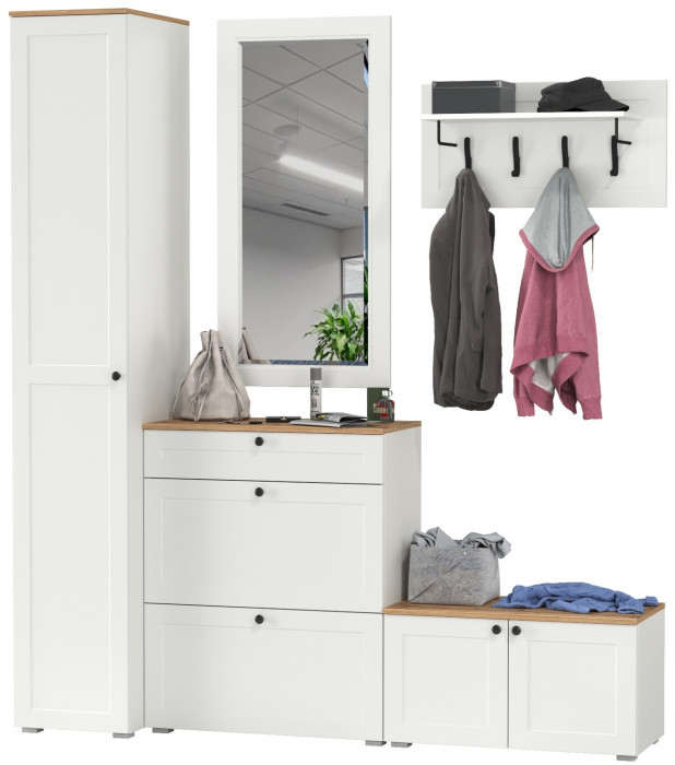 Остин Прихожая 45, белый шагрень/дуб крафт золотой