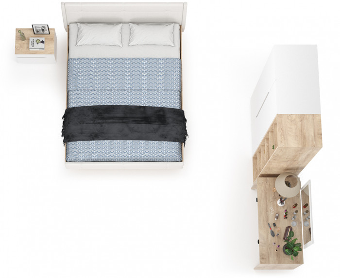 Муссон Спальня № 06, цвет белый/дуб эндгрейн элегантный/искусственная кожа белая, подъёмный ортопед, сп. м. 1600х2000 мм., б/м