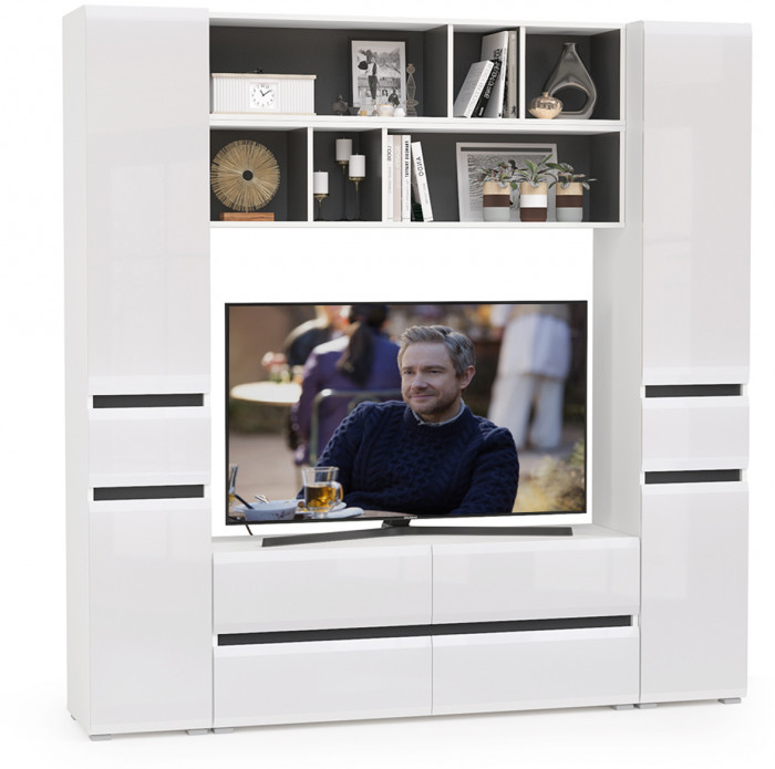 Сидней Комплектация № 040, корпус белый/чёрный/фасады МДФ белый глянец