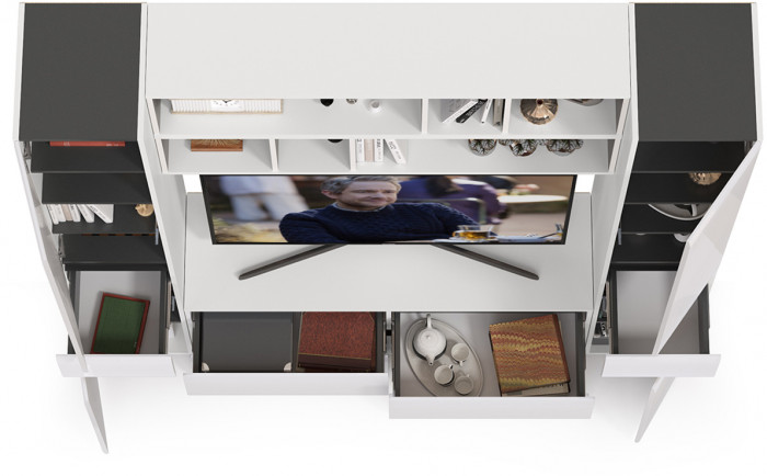 Сидней Комплектация № 040, корпус белый/чёрный/фасады МДФ белый глянец