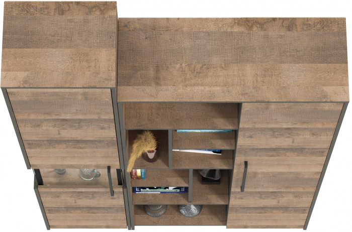 Трувор 13.205 Шкаф-пенал с витриной + 13.206 Шкаф-стеллаж, дуб гранж песочный/интра