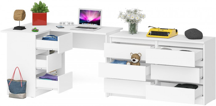 Мори компьютерный стол МС-16 левый + Комод МК1200.6, белый