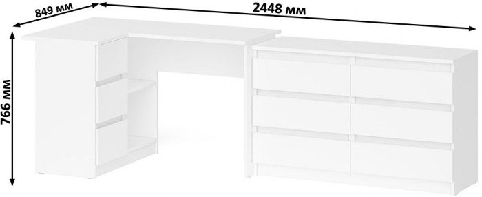 Мори компьютерный стол МС-16 левый + Комод МК1200.6, белый