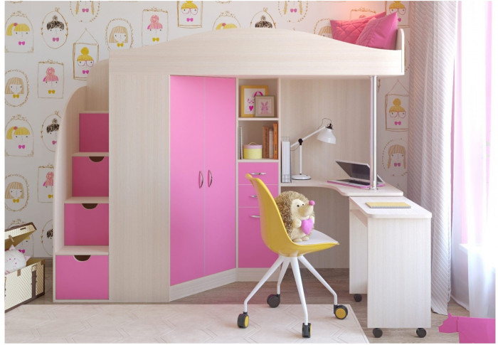 Кровать-чердак Юниор 4 (Венге/Белое дерево)