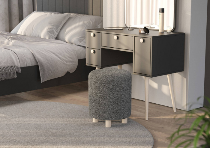 Банкетка 6-5137ТКШтем.серый Марта, цвет ткань тёмно-серая, ШхГхВ 36х36х46 см.(круглая банкетка на трёх ножках)