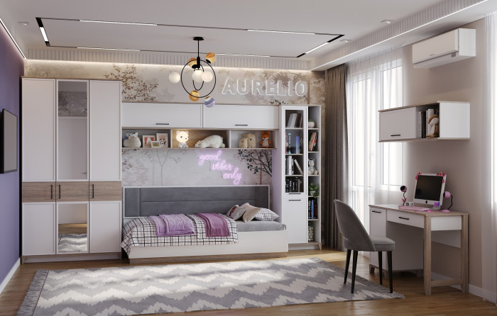 Кровать Аурелио 80, Блэквуд Сатиновый - Белый