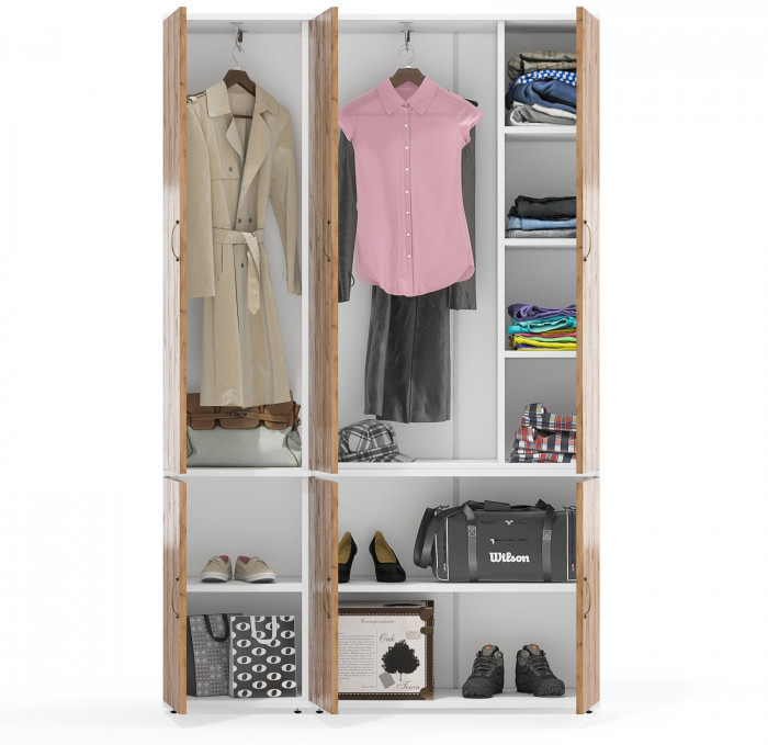 Лидер-8 Модуль Пенал МД 21Б + Шкаф МД 20Б, белый шагрень/крафт золото