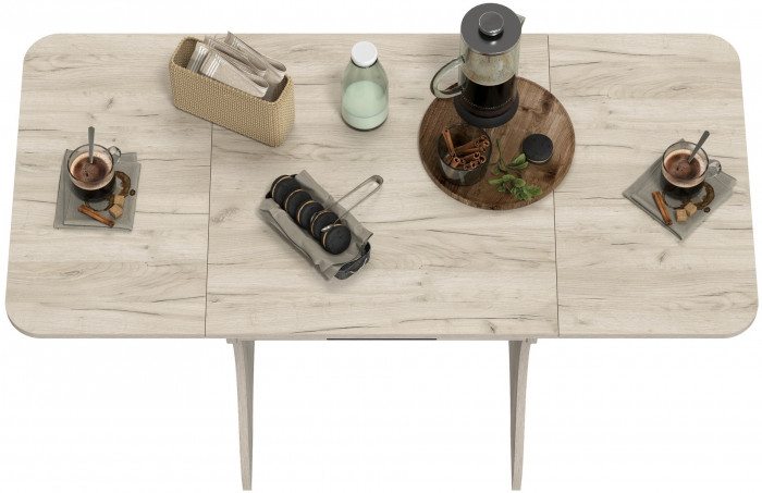 Стол обеденный раскладной с ящиком 6-02.120ТМдкс, цвет дуб крафт серый, ШхГхВ 120х57х75 см., 60х57х75 см. сложенный