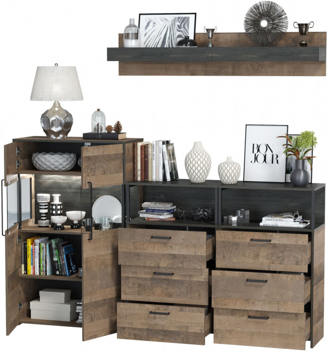 Трувор Гостиная 009, цвет дуб гранж песочный/интра, ШхГхВ 217,8х37х195 см., универсальная сборка, есть светодиодная подсветка