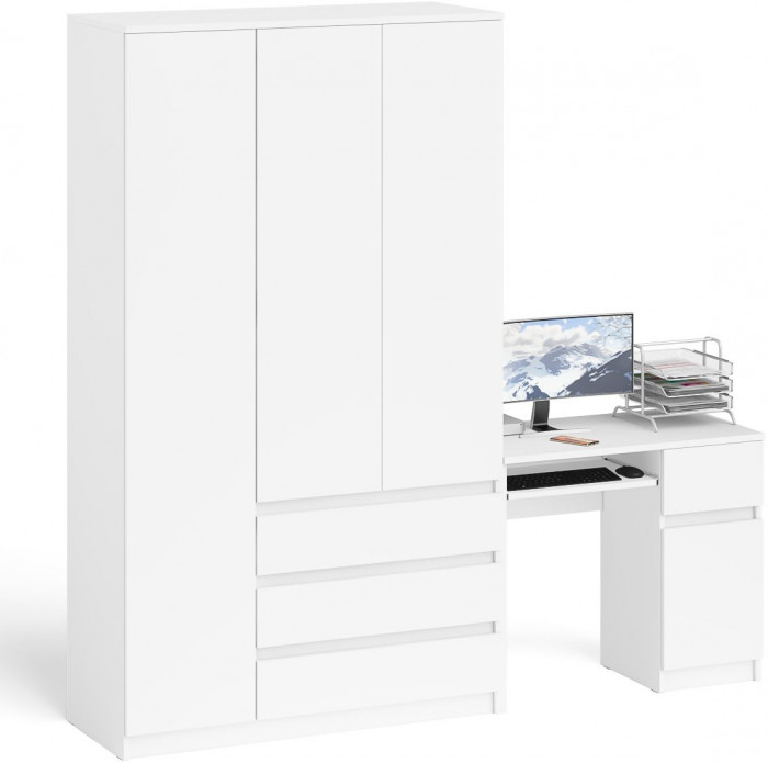 Мори компьютерный стол МС-1 правый + Шкаф МШ1200.1, белый