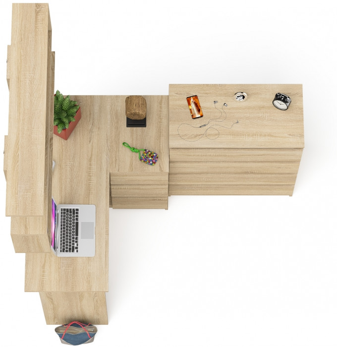 Мори компьютерный стол МС-16 правый + Комод МК800.4 + Полка 1200, дуб сонома