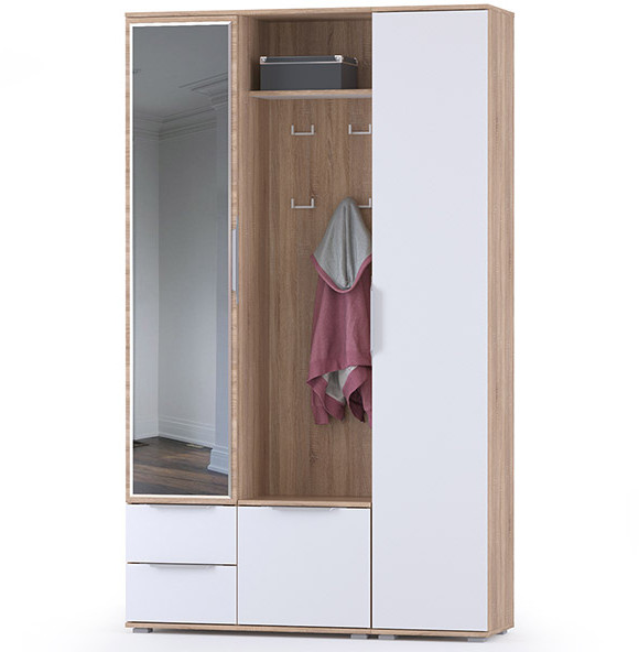 Куба Прихожая 14, цвет дуб сонома/белый премиум, ШхГхВ 126,4х38,3х210,6 см., универсальная сборка