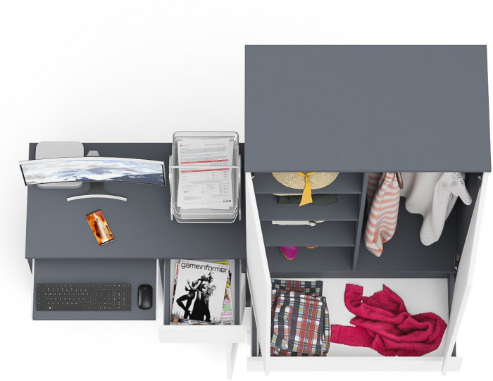 Мори Стол компьютерный МС-1 правый + Шкаф МШ900.1, цвет графит/белый, ШхГхВ 180,4х50,4х179,6 см., выдвижной ящик справа, НЕ универсальная сборка