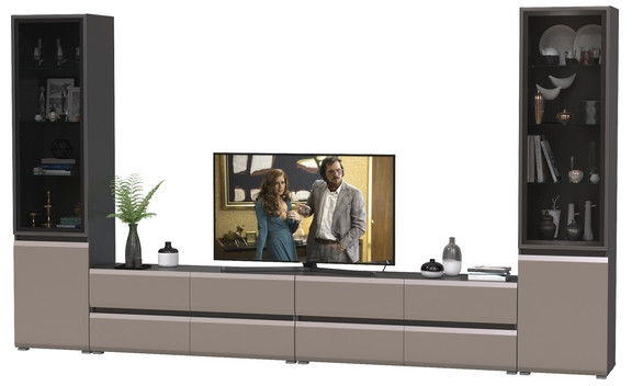 Сидней Комплектация № 130, цвет корпус: антрацит/фасады: МДФ веллюто капучино, ШхГхВ 359,8х41,3х205,2 см., универсальня сборка