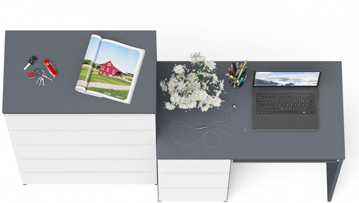 Мори Стол компьютерный МС-6 левый + Комод МК700.5, цвет графит/белый, ШхГхВ 160,4х50х114 см., выдвижные ящики слева, НЕ универсальная сборка