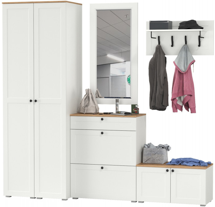 Остин Прихожая 46, белый шагрень/дуб крафт золотой