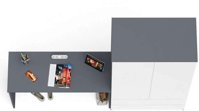 Мори Стол письменный МСП1200.1 + Шкаф МШ900.1, цвет графит/белый, ШхГхВ 210,8х50,4х179,6 см., универсальная сборка