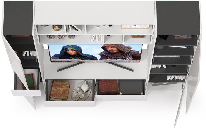 Сидней Комплектация № 041, корпус белый/чёрный/фасады МДФ белый глянец