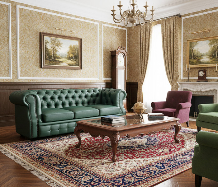 Диван Честер ЛОФТ 3-х местный, зеленый