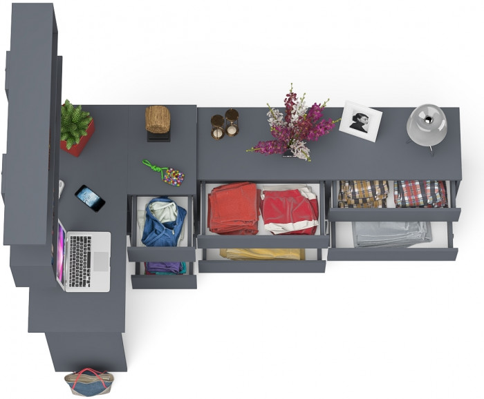 Мори компьютерный стол МС-16 правый + Комод МК1380.6 + Полка 1200, графит