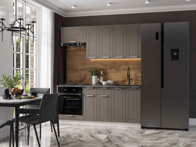 Кухня Альфа 1,8 м холст вулкан (корпус белый, столешница кастилло темный)