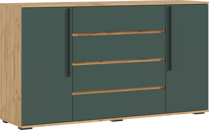 Норд Комод 2 двери 4 ящика (1600), Дуб крафт/Изумрудный