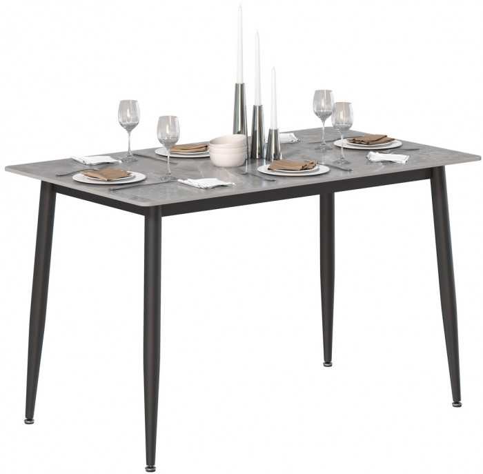 Обеденный стол Мебель--24 DT-27, цвет серый мрамор(глянцевая), ШхГхВ 120х70х75 см., столешница камень 10,5 мм., ножки металл, макс. нагрузка 80 кг.