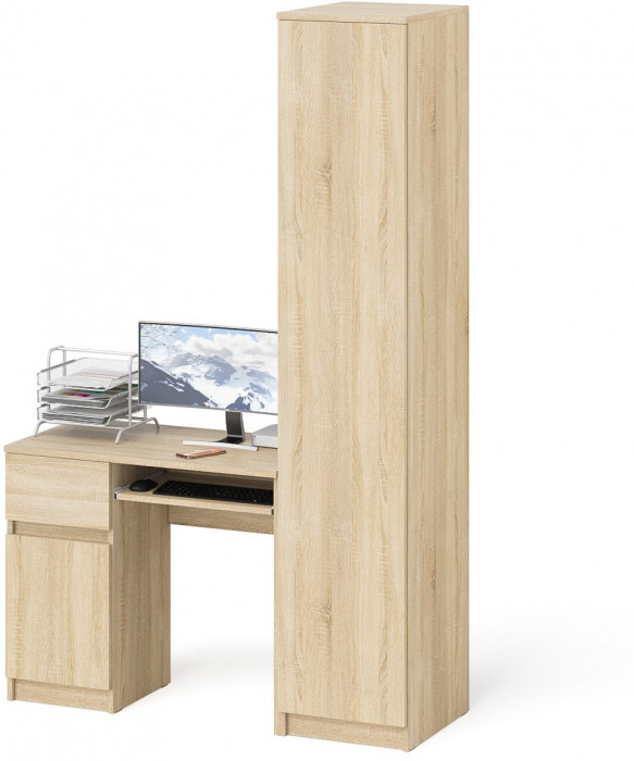 Мори Стол компьютерный МС-1 левый + Пенал МШ400.1, цвет дуб сонома, ШхГхВ 130,4х50,4х209,6 см., выдвижной ящик слева, НЕ универсальная сборка