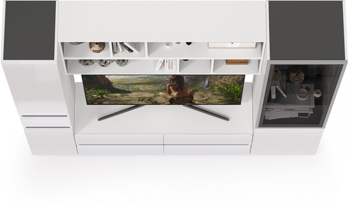 Сидней Комплектация № 042, корпус белый/чёрный/фасады МДФ белый глянец