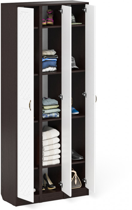 Прихожая П-6 Пенал 3 штуки, цвет венге/фасады МДФ белое дерево фрезеровка ромб, ШхГхВ 90х35х210 см., универсальная сборка