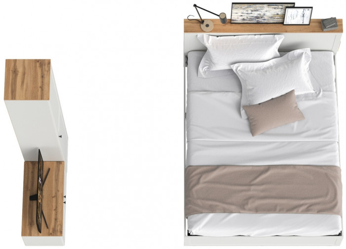 Остин 11.53 Кровать + ортопед + 13.227 Шкаф-пенал + 13.257 Тумба, белый шагрень/дуб крафт золотой