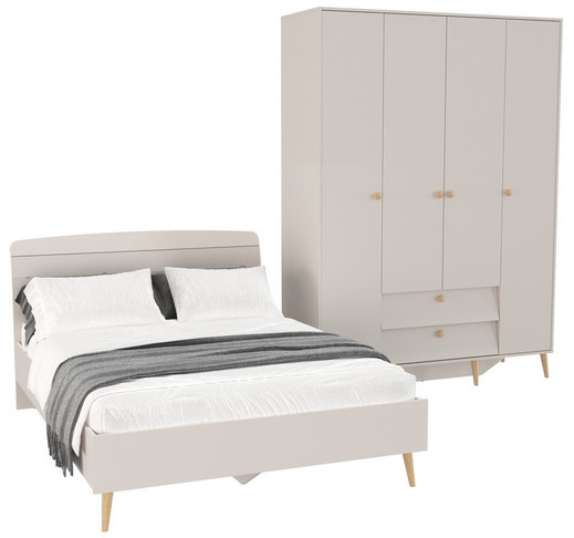 Афина Спальня Кровать 1400 + Шкаф 4-х дверный, цвет кашемир серый, ШхГхВ 144,6х210,2х95,7 + 160х56,3х220 см., сп.м. 1400х2000 мм., б/м, осн. есть