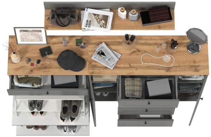 Остин Прихожая 68, цвет серый графит/дуб крафт золотой, ШхГхВ 200х41,9х160 см., универсальная сборка