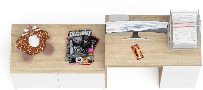 Мори Стол компьютерный МС-1 правый + Тумба МА900.1, цвет дуб сонома/белый, ШхГхВ 180,4х50,4х76,6 см., выдвижной ящик справа, НЕ универсальная сборка