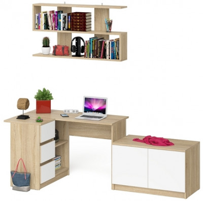 Мори Стол компьютерный МС-16 левый + Тумба МА900.1 + Полка 1200, цвет дуб сонома/белый, ШхГхВ 214,8х84,9х209,6 см., НЕ универсальная сборка