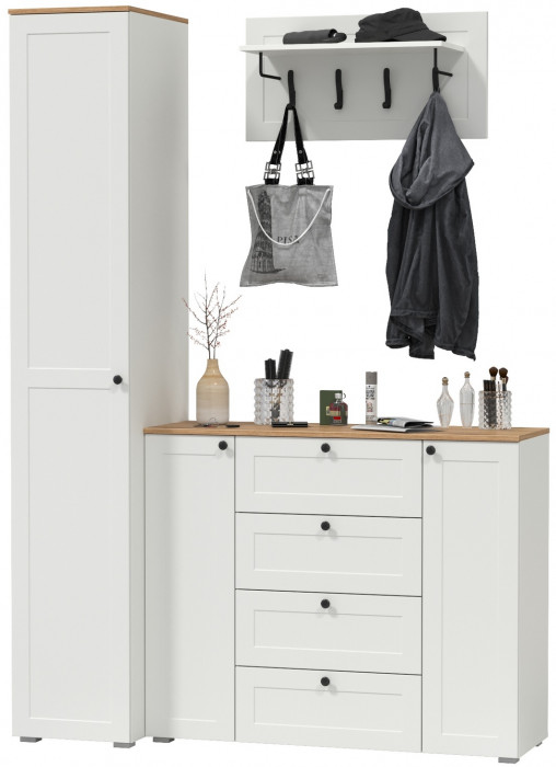 Остин Прихожая 21, цвет белый шагрень/дуб крафт золотой, ШхГхВ 160х54,3х229,6 см., универсальная сборка