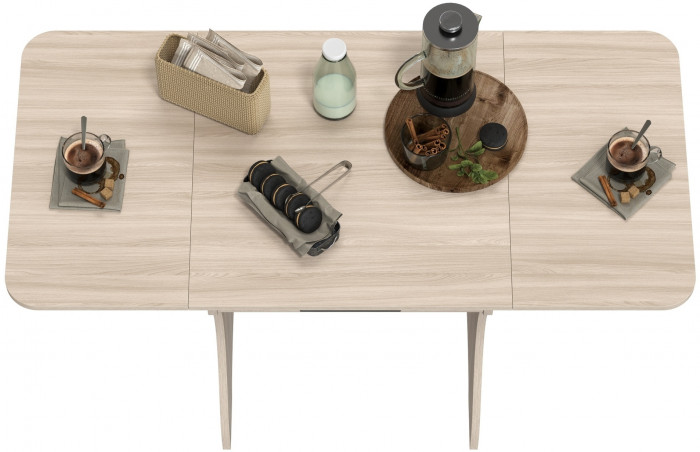 Стол обеденный раскладной с ящиком 6-02.120ТМяс.св, цвет ясень шимо светлый, ШхГхВ 120х57х75 см., 60х57х75 см. сложенный