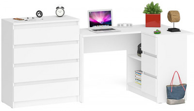 Мори компьютерный стол МС-16 правый + Комод МК800.4, белый
