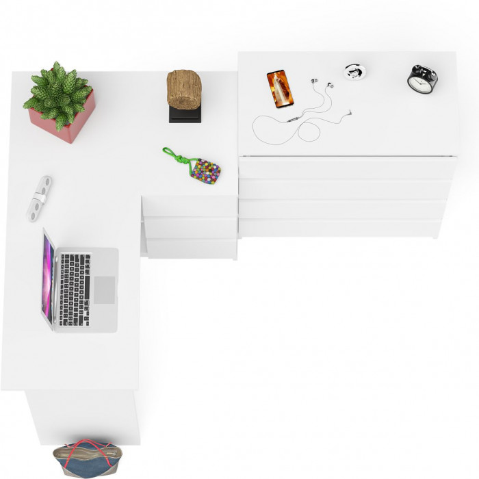 Мори компьютерный стол МС-16 правый + Комод МК800.4, белый