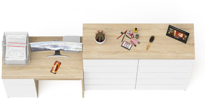 Мори Стол компьютерный МС-1 левый + Комод МК1200.10, цвет дуб сонома/белый, ШхГхВ 210,4х50х115 см., выдвижной ящик слева, НЕ универсальная сборка